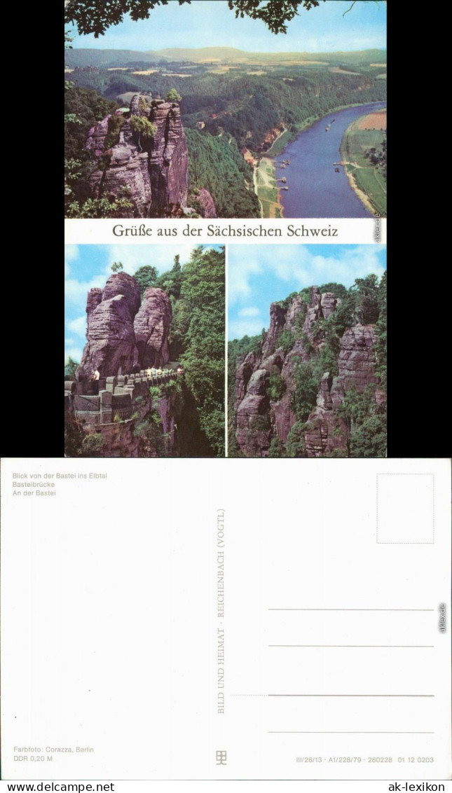 Lohmen (Sachsen) Sächsische Schweiz: Elbtal, Basteibrücke, Basteifelsen 1979 - Rathen