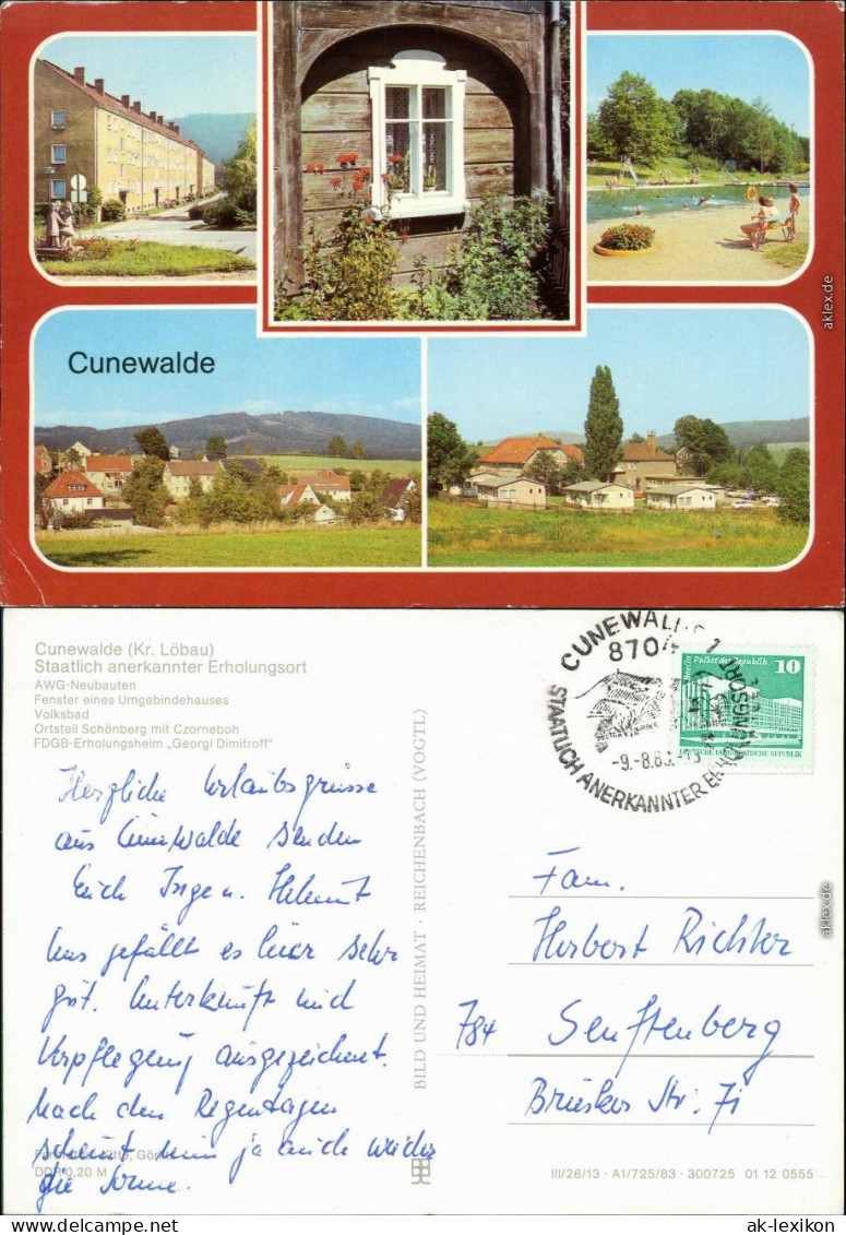 Cunewalde (Oberlausitz) Kumwałd AWG-Neubauten, Umgebindehaus, Volksbad 1983 - Cunewalde