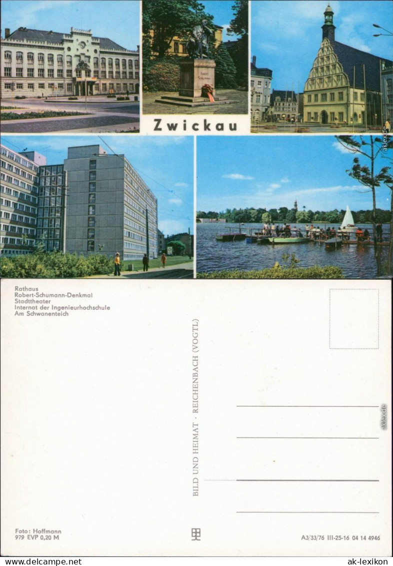 Zwickau Rathaus, Robert-Schumann-Denkmal, Stadttheater , Am Schwanenteich 1976 - Zwickau