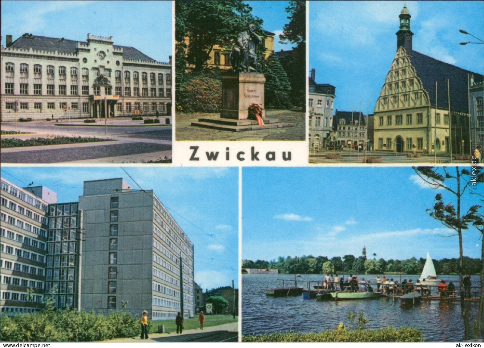 Zwickau Rathaus, Robert-Schumann-Denkmal, Stadttheater , Am Schwanenteich 1976 - Zwickau