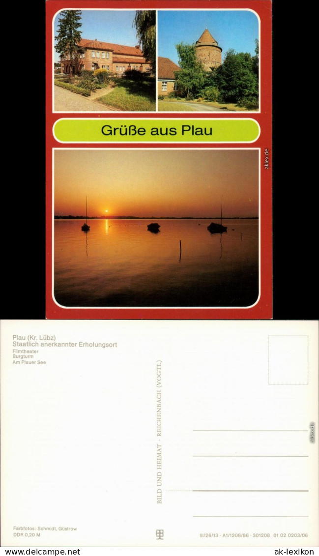 Ansichtskarte Plau (am See) Filmtheater, Burgturm, Am Plauer See 1986 - Plau