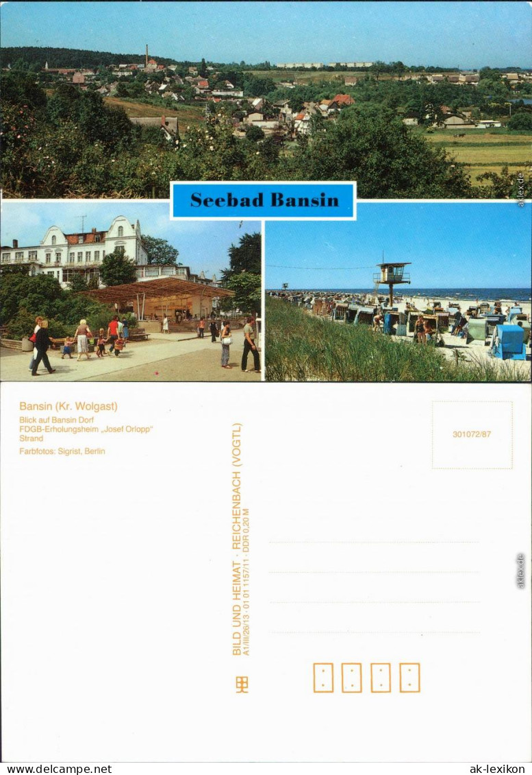 Bansin-Heringsdorf Usedom Blick Auf Den Ort, FDGB-Erholungsheim Josef 1987 - Autres & Non Classés