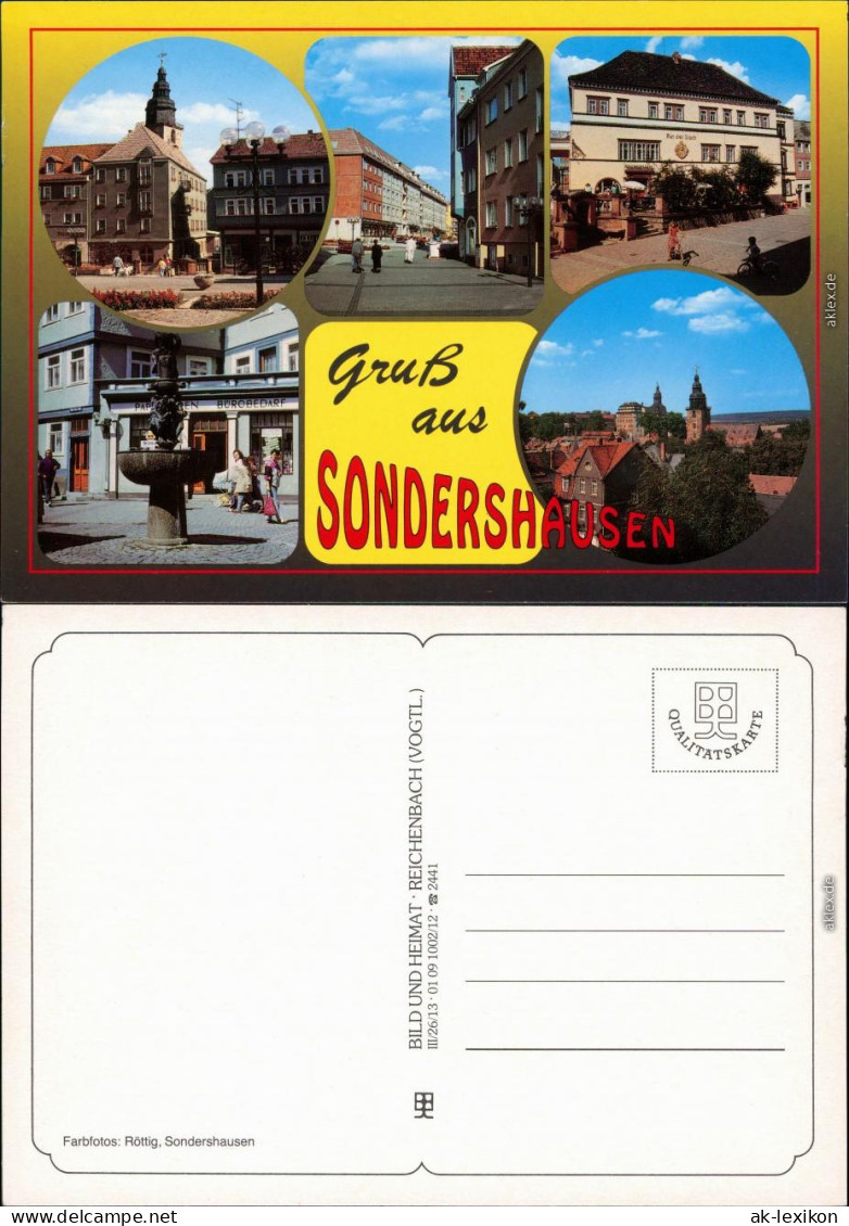 Sondershausen Markt, Springbrunnen, Panorama-Ansicht, Rathaus 1995 - Sondershausen