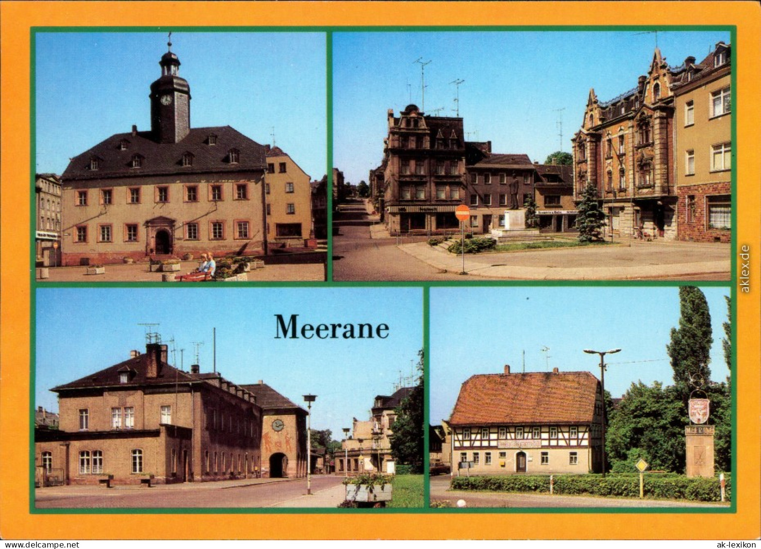 Meerane Rathaus, Ernst-Thälmann-Platz, Bahnhof, Gasthof Schwanefeld 1984 - Meerane