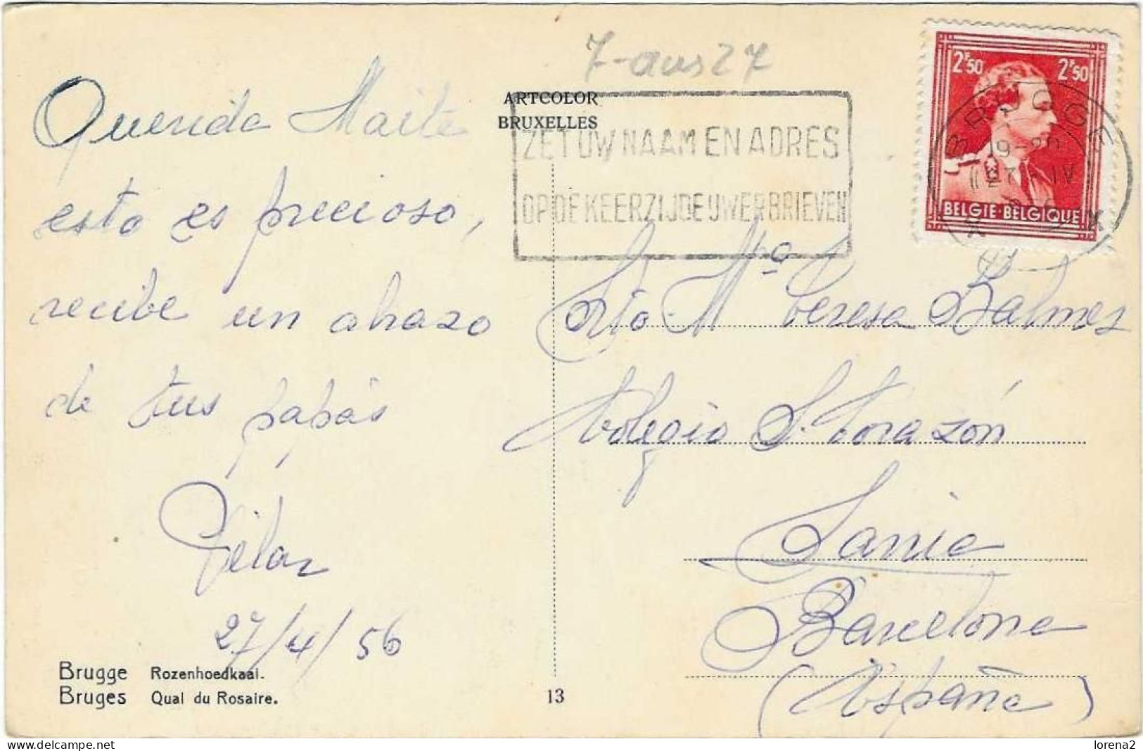 Postal Austria. Bruges. Quai Du Rosaire.. 7-aus27 - Other & Unclassified