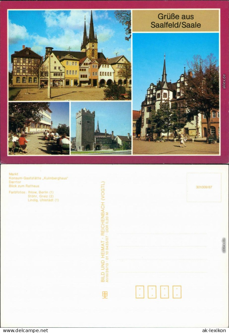 Saalfeld (Saale) Markt, Rathaus, Gaststätte "Kulmberghaus", Darrtor 1987 - Saalfeld