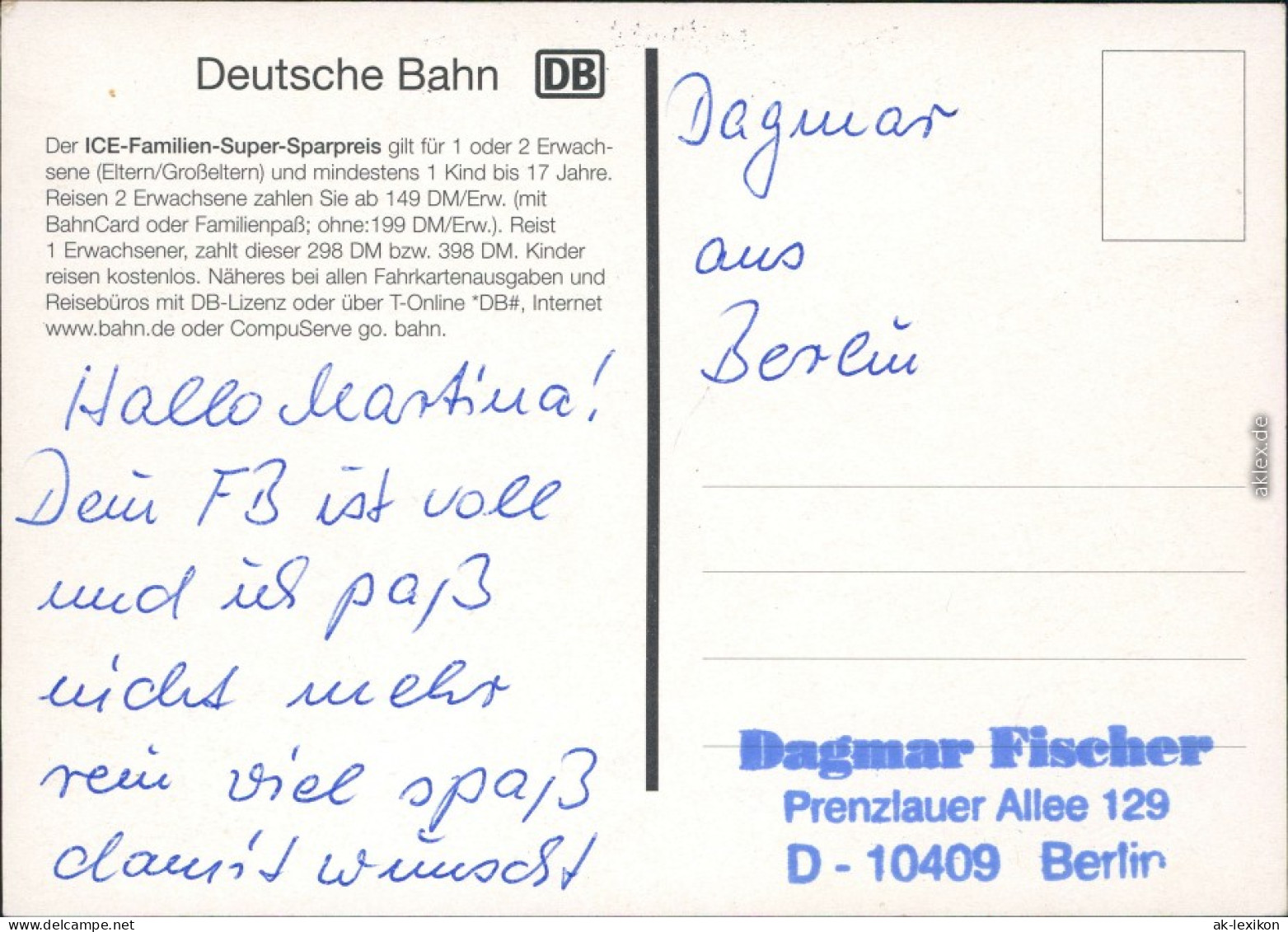 Ansichtskarte  Der ICE-Familien-Super-Sparpreis Ab 149 DM Pro Erwachsener 1995 - Trains