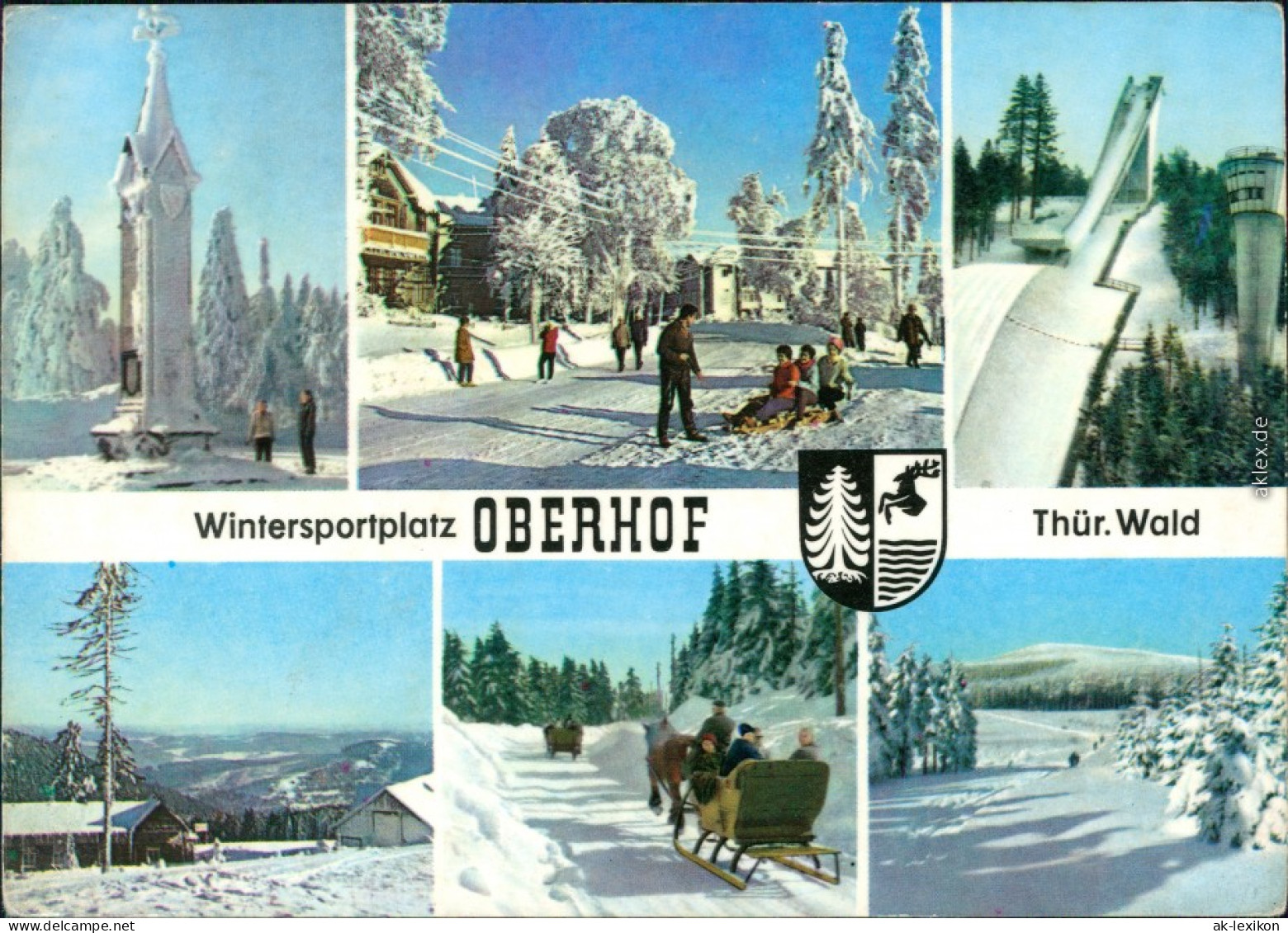 Ansichtskarte Oberhof (Thüringen) Ortsmotive, Schanze, Kutsche Skipiste G1970 - Oberhof