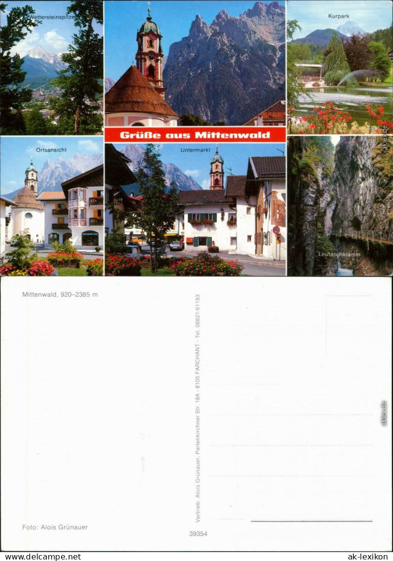 Mittenwald Wettersteinspitze, Kirche, Kurpark Untermark, Leutaschklamm 1988 - Mittenwald