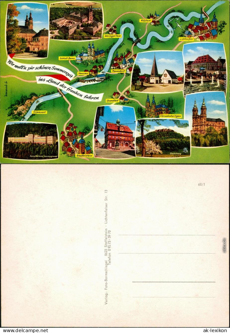 Landkarten-Ansichtskarte: Frankenland - Bad Staffelstein, Lichtenfels 1968 - Lichtenfels