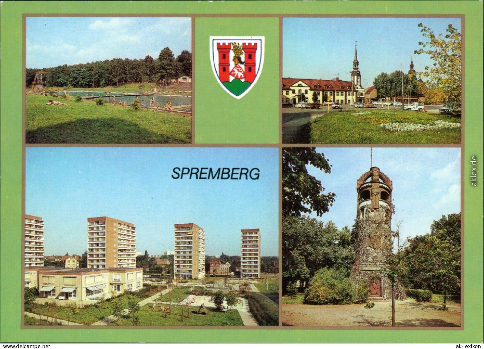 Spremberg Grodk Schwimmbad Badeanstalt, Markt, Neubauten, Georgenbergturm 1986 - Spremberg