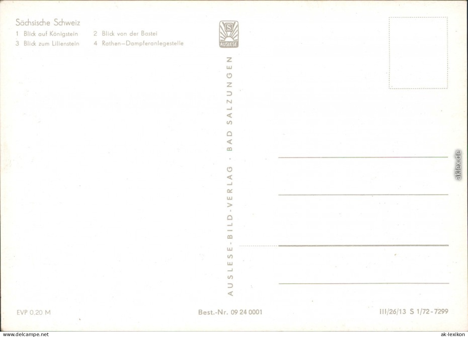 Rathen Königstein BasteiLilienstein  1972 Auslese-Bild-Verlag - Koenigstein (Saechs. Schw.)