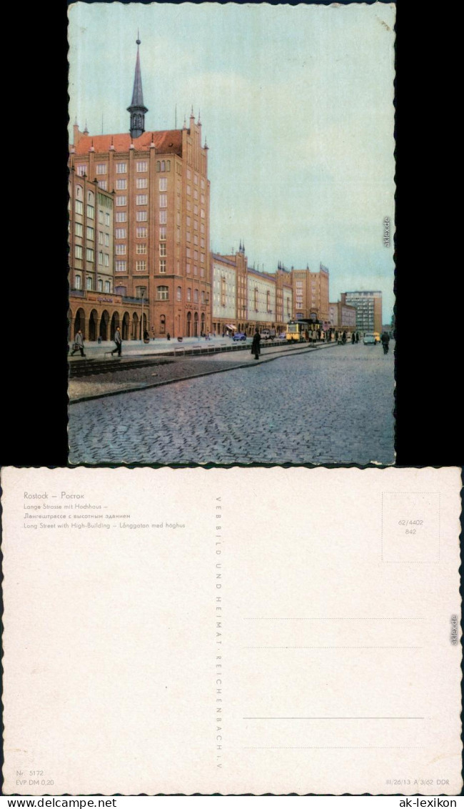 Ansichtskarte Rostock Lange Straße Mit Hochhaus Und Straßenbahn 1962 - Rostock