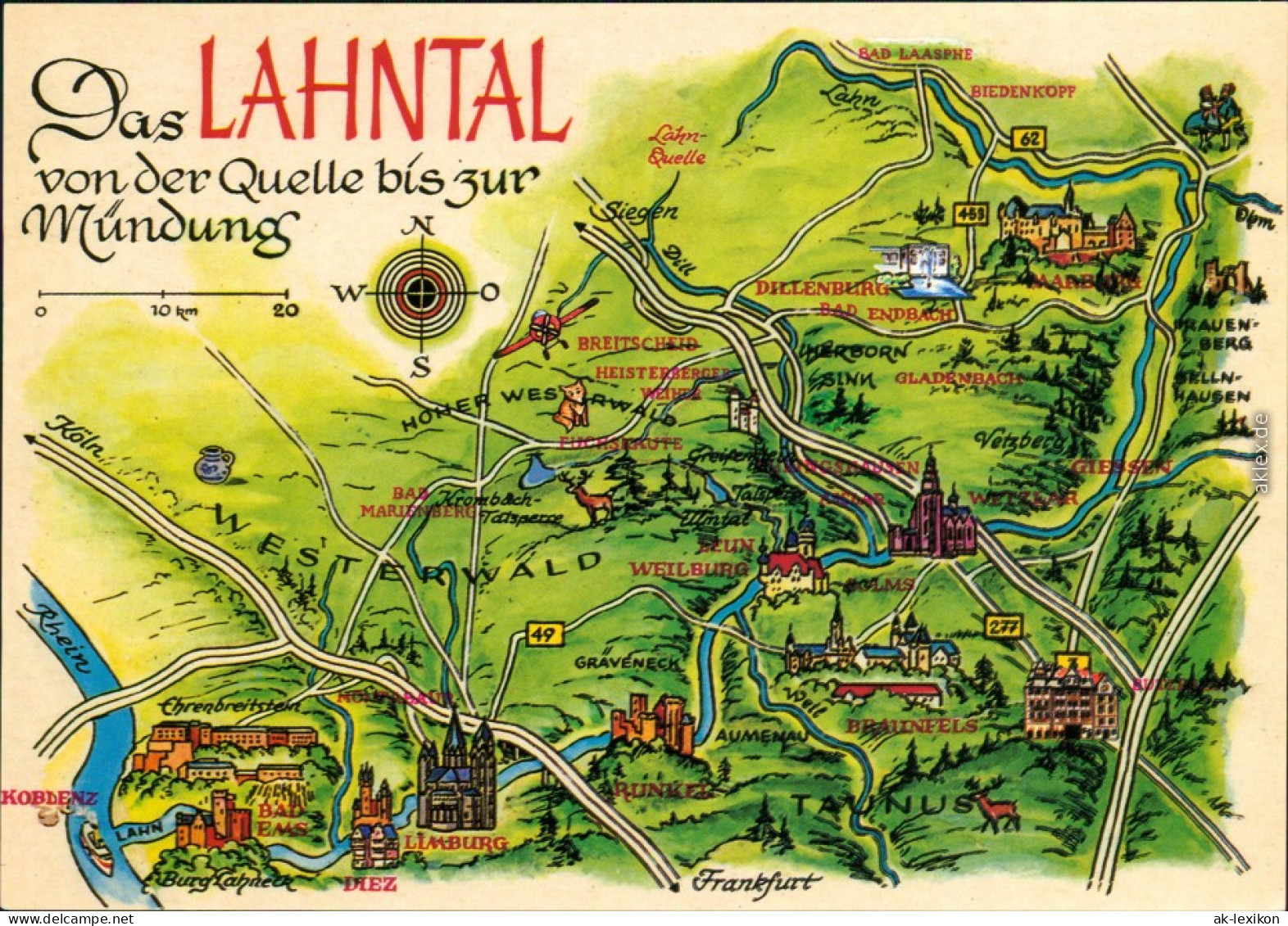 Ansichtskarte  Landkarten-Ansichtskarte: Das Lahntal 1985 - Carte Geografiche