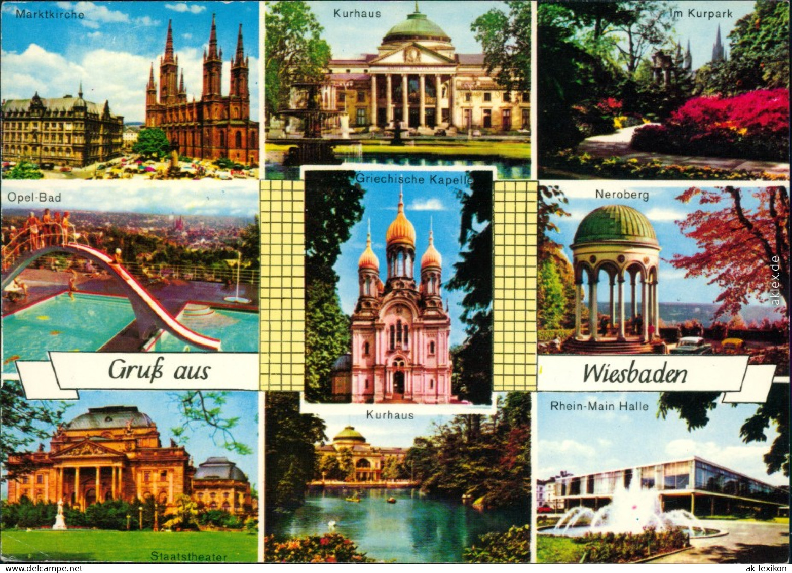 Wiesbaden Marktkirche Neroberg, Kurpark, Schwimmbad, Staatstheater 1975 - Wiesbaden