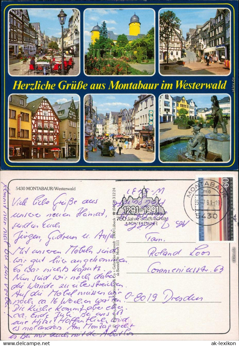 Ansichtskarte Montabaur Schloss, Gasse, Fachwerkhäuser, Brunnen 1991 - Montabaur