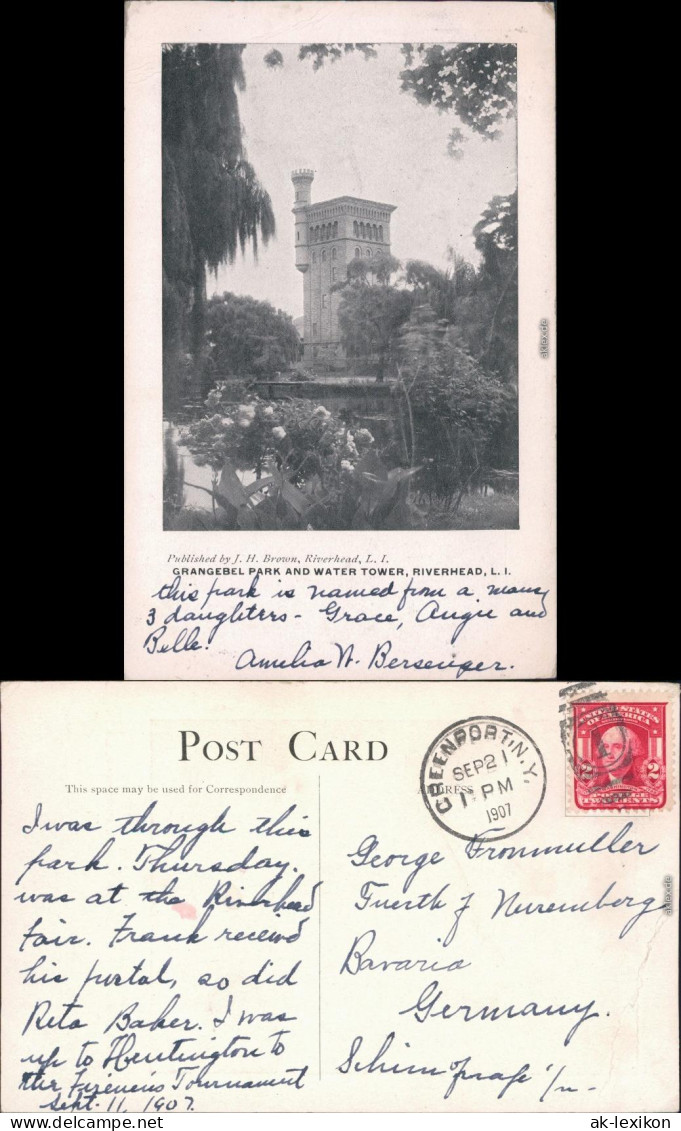 Ansichtskarte Riverhead Wasserturm - Long Island - Grangebel Park 1907 - Autres & Non Classés