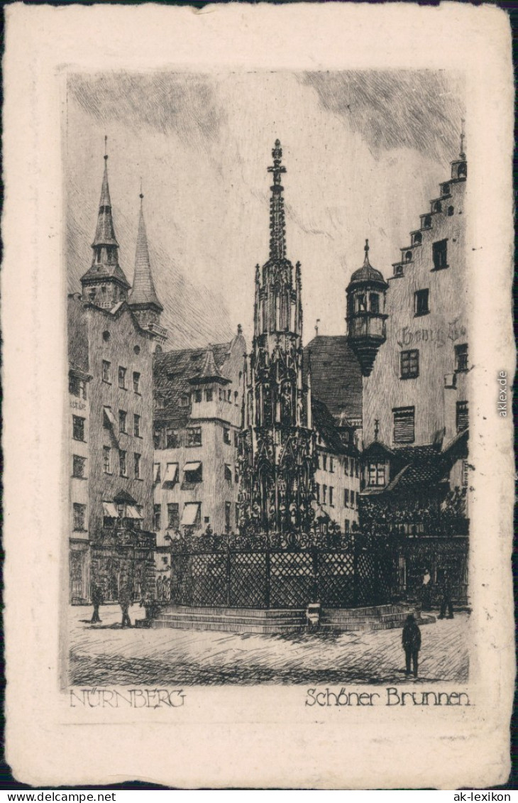 Ansichtskarte Nürnberg Schöner Brunnen - Federzeichnung 1928  - Nuernberg