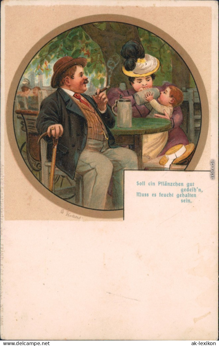Biergarten Eltern Füttern Kind Mit Bier 1910 - Philosophie