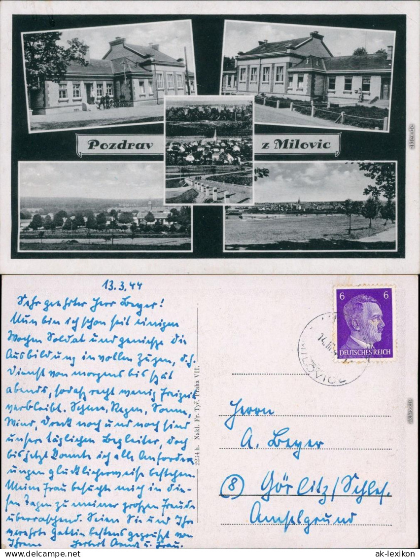 Postcard Milowitz Milovice Nad Labem Stadt, 5 Bild 1940 - Czech Republic