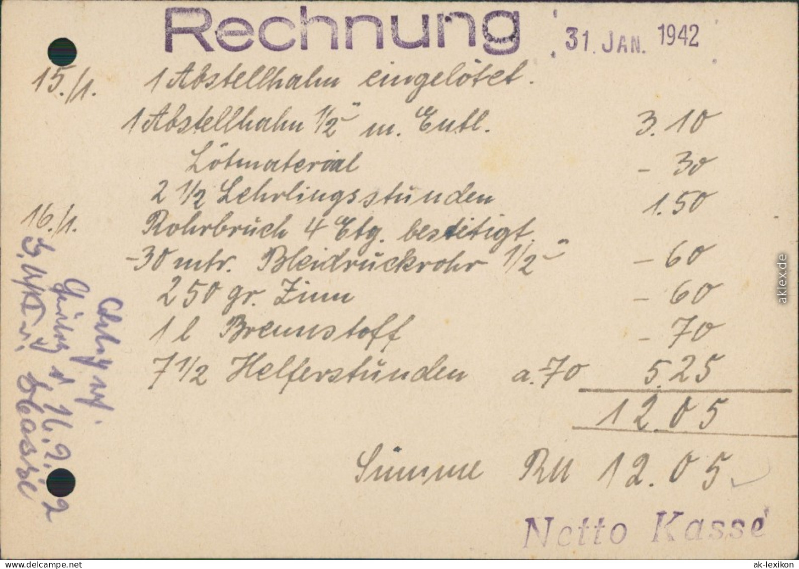 Görlitz Zgorzelec Klempnerei Zapka Blumenstraße 10 Rechnung 1942 - Goerlitz