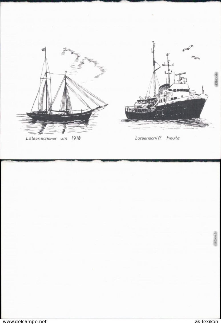 Ansichtskarte  Künstlerkarte - Segelschiff Und Lotsenschiff 1985 - Zeilboten