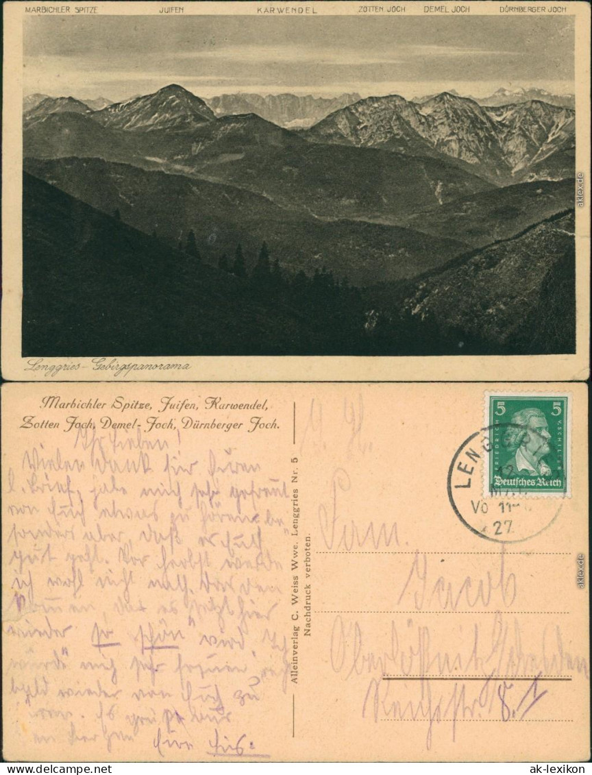 Ansichtskarte Fall-Lenggries Panorama-Ansicht Mit Krawendel 1927 - Lenggries