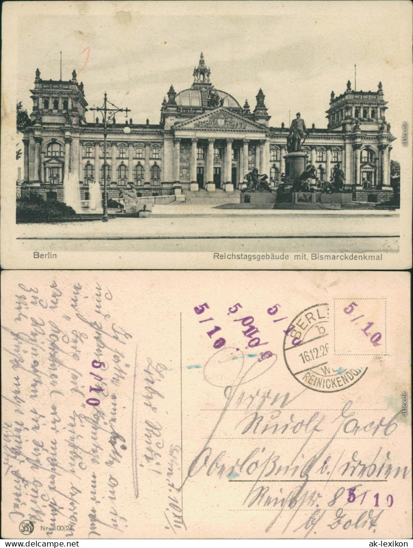Ansichtskarte Berlin Reichstag Mit Bismarckdenkmal 1926 - Autres & Non Classés