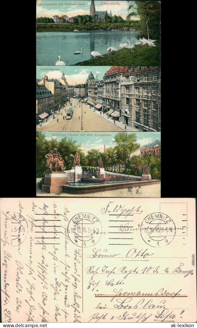 Chemnitz Schlossteich  Johannisplatz, Schillings Figuren   Dem Königsplatz 1915 - Chemnitz