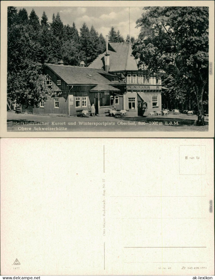 Ansichtskarte Oberhof (Thüringen) Obere Schweizerhütte 1956 - Oberhof