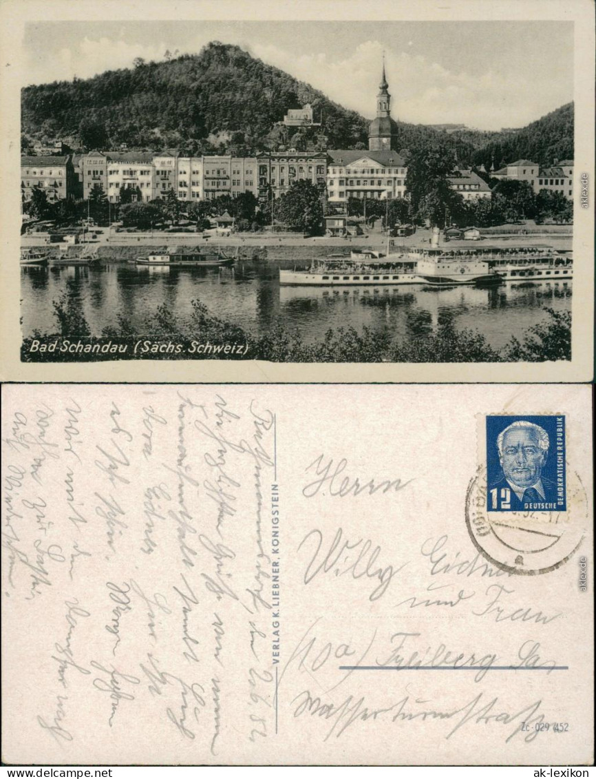Ansichtskarte Bad Schandau Panorama-Ansicht Mit Elbdampfer 1952 - Bad Schandau