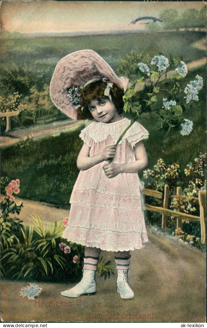 Ansichtskarte  Glückwunsch/Grußkarten: Geburtstag - Mädchen Mit Blumen 1907 - Compleanni