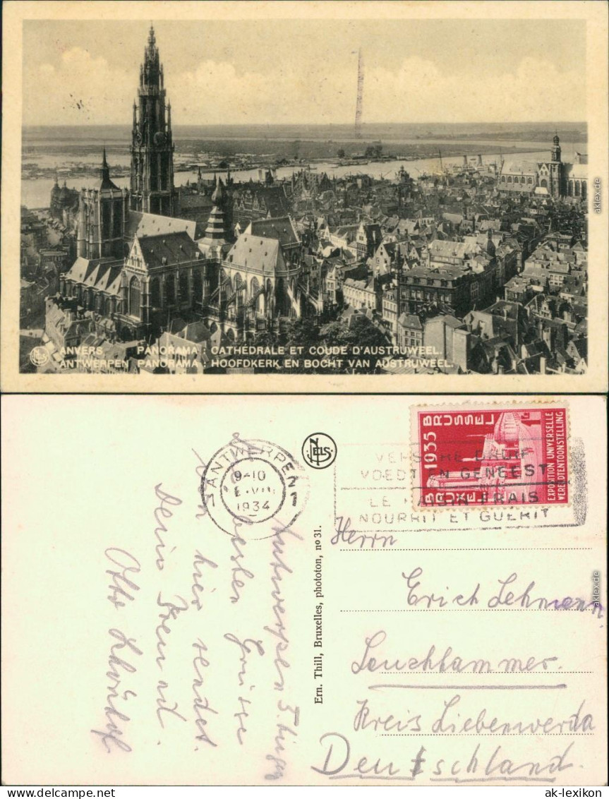 Ansichtskarte Antwerpen Anvers Blick Auf Die Stadt Mit Kathedrale 1934 - Other & Unclassified