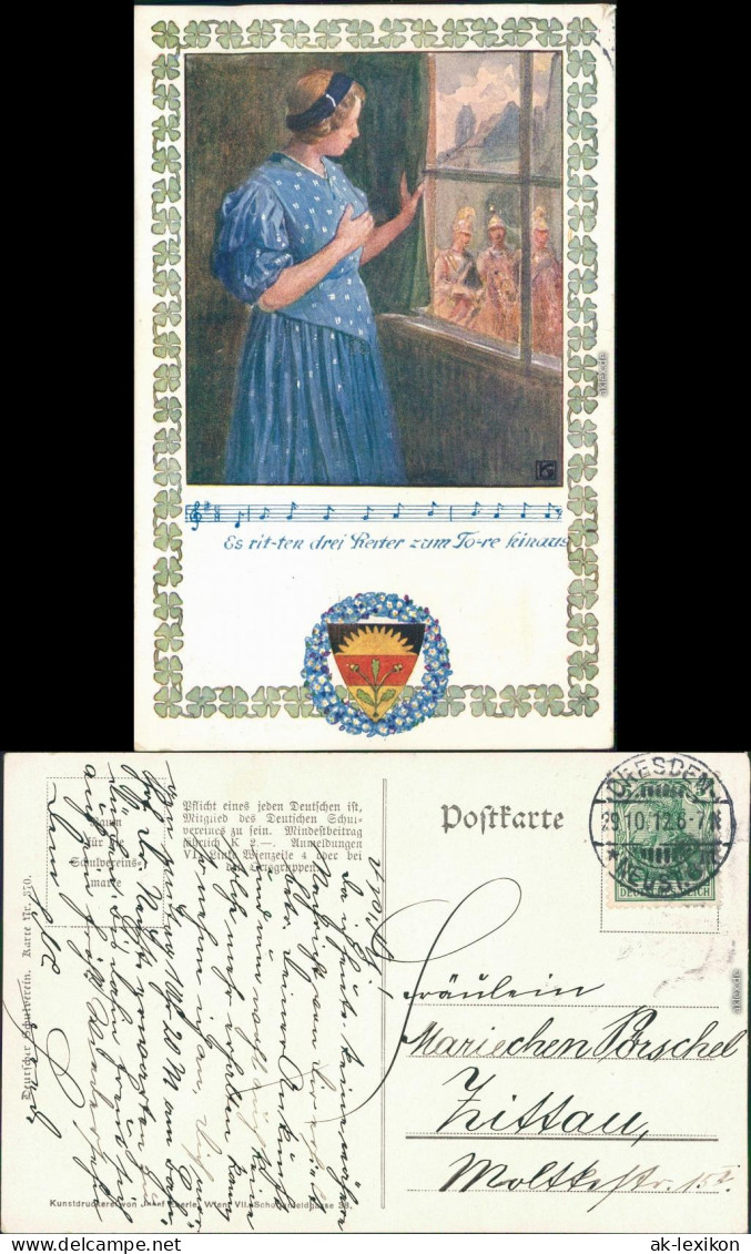 Ansichtskarte  Liedkarten - Es Ritten Drei Reiter Zum Tore Hinaus 1912 - Musik