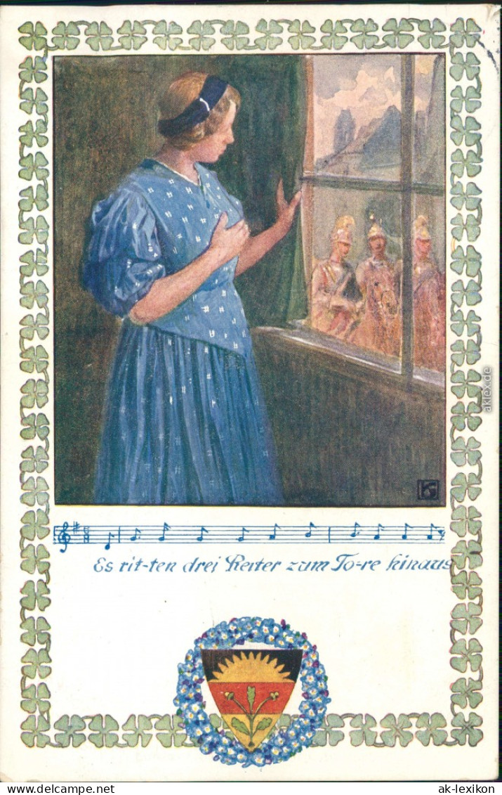 Ansichtskarte  Liedkarten - Es Ritten Drei Reiter Zum Tore Hinaus 1912 - Muziek
