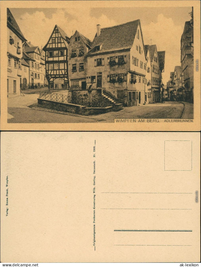 Ansichtskarte Bad Wimpfen Adlerbrunnen, Straßenpartie 1924 - Bad Wimpfen