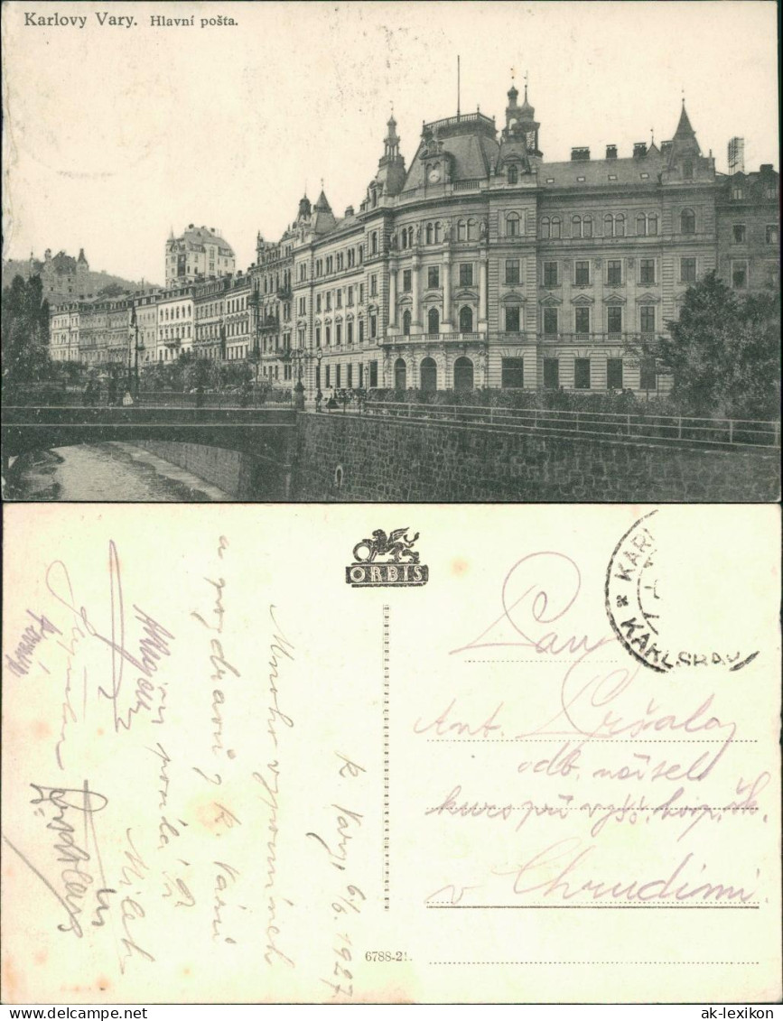 Postcard Karlsbad Karlovy Vary Hlavní Pošta 1927 - Czech Republic