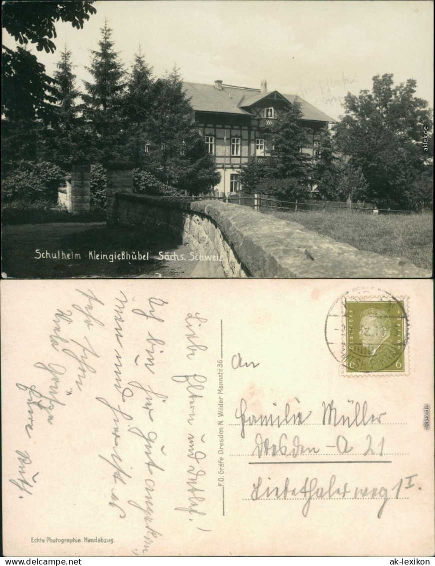 Ansichtskarte Kleingießhübel-Reinhardtsdorf-Schöna Schulheim 1932 - Schoena