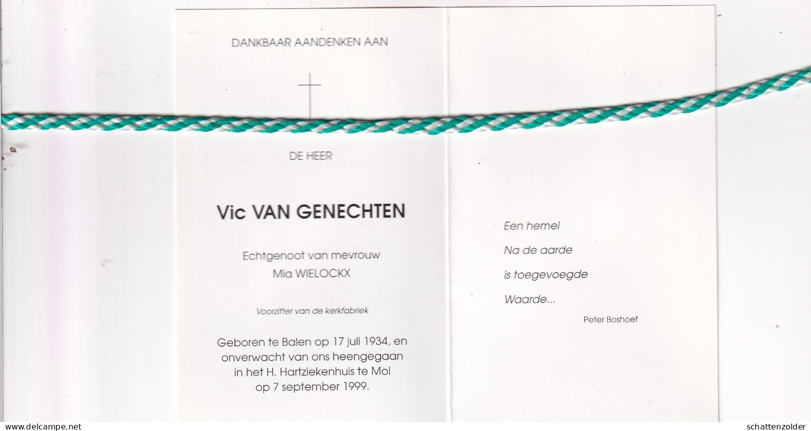 Vic Van Genechten-Wielockx, Balen 1934, Mol 1999. Foto Jager - Décès
