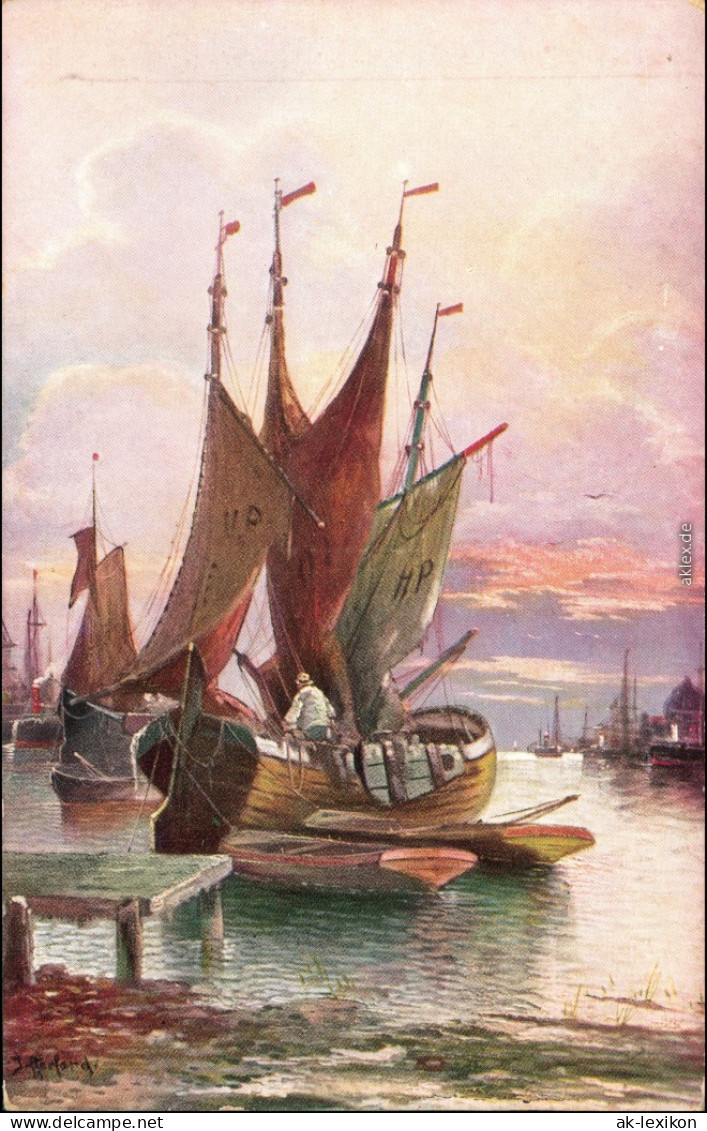 Ansichtskarte  Künstlerkarte: Gemälde "Schiffe" Von Herford 1913 - Peintures & Tableaux