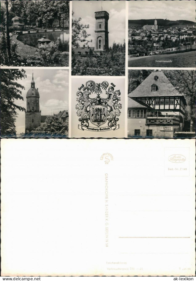 Annaberg-Buchholz Teich, Pöhlberghaus, Panorama, St. Annenkirche 1959 - Annaberg-Buchholz