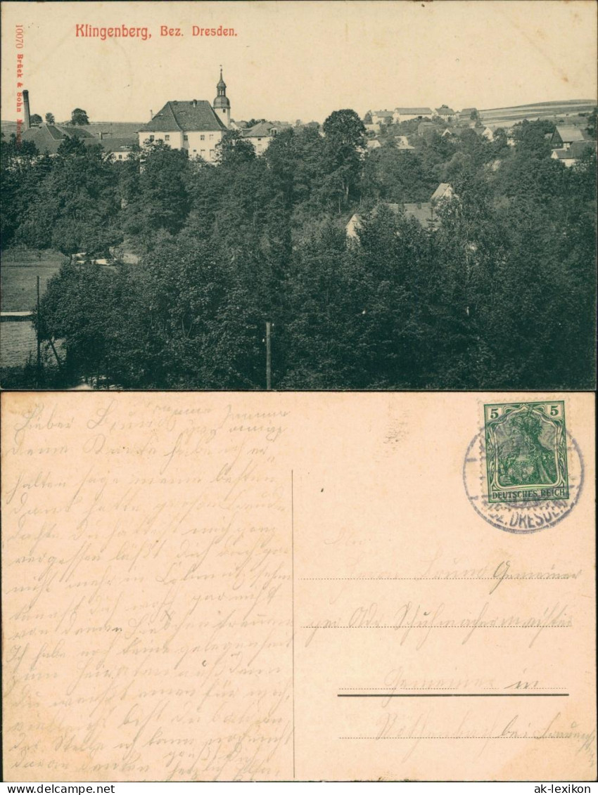 Ansichtskarte Klingenberg (Sachsen) Blick Auf Den Ort 1913 - Klingenberg (Sachsen)