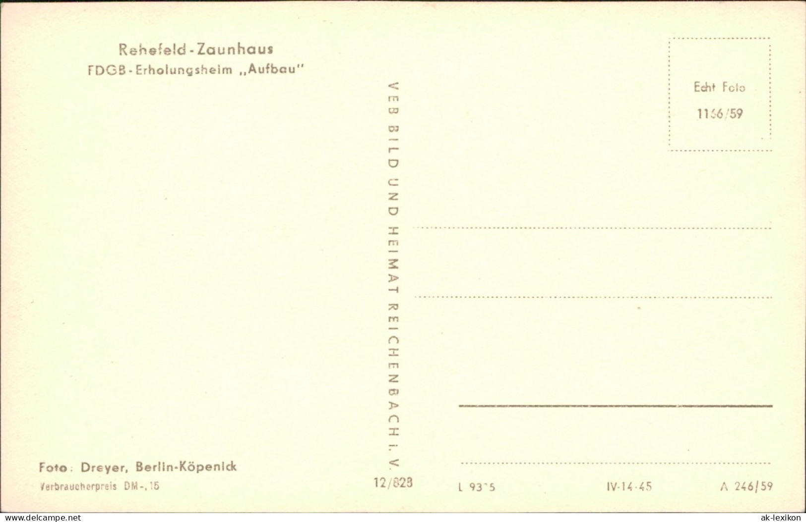 Ansichtskarte Rehefeld-Altenberg (Erzgebirge) FDGB Erholungsheim "Aufbau" 1959 - Rehefeld