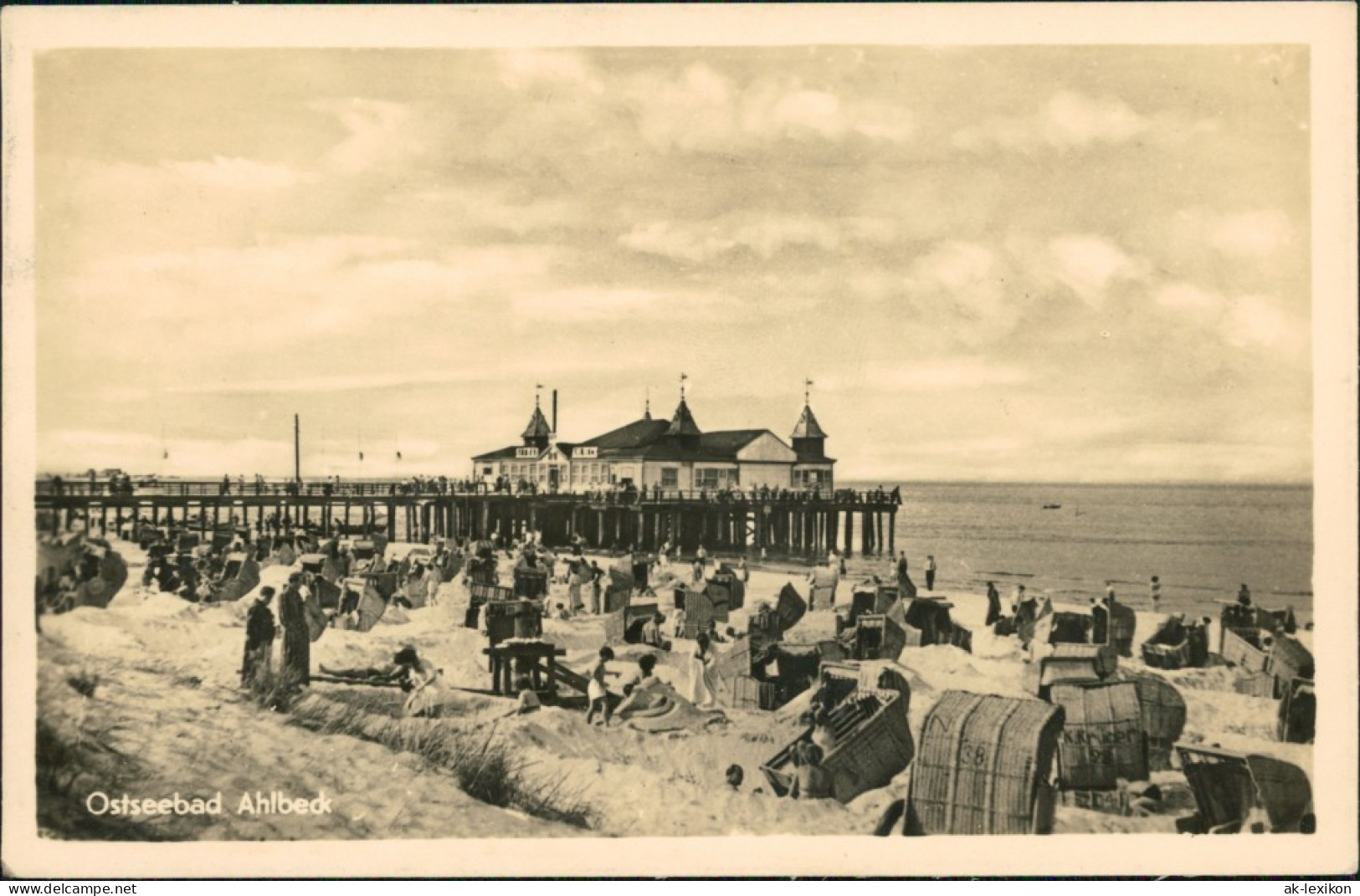 Ansichtskarte Ahlbeck (Usedom) Strand Mit Seebrücke 1954 - Other & Unclassified