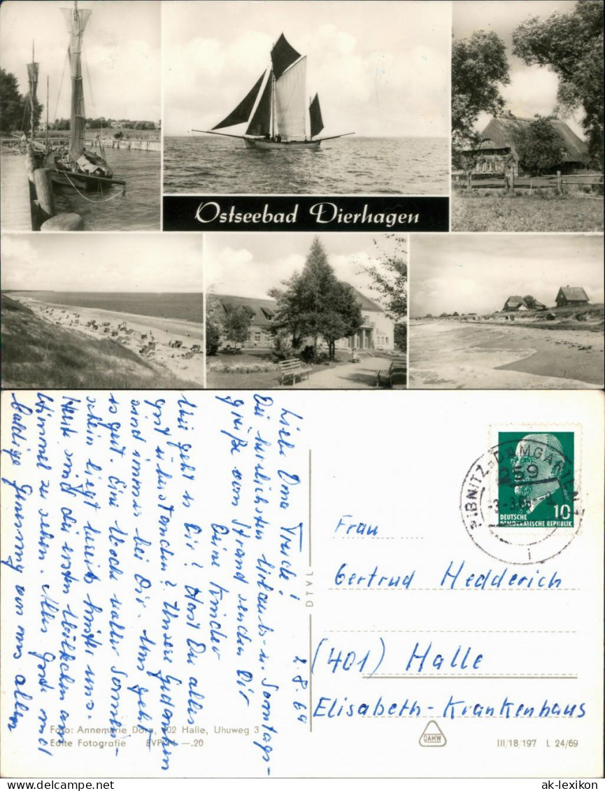 Ansichtskarte Dierhagen Segelboote, Fischerhaus, Strand 1969 - Sonstige & Ohne Zuordnung