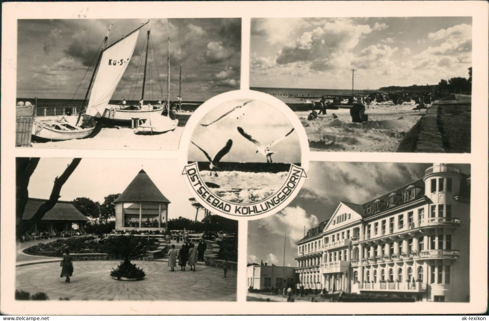 Ansichtskarte Kühlungsborn Segelboote, Strand, Konzertplatz, Kurhaus 1958 - Kühlungsborn