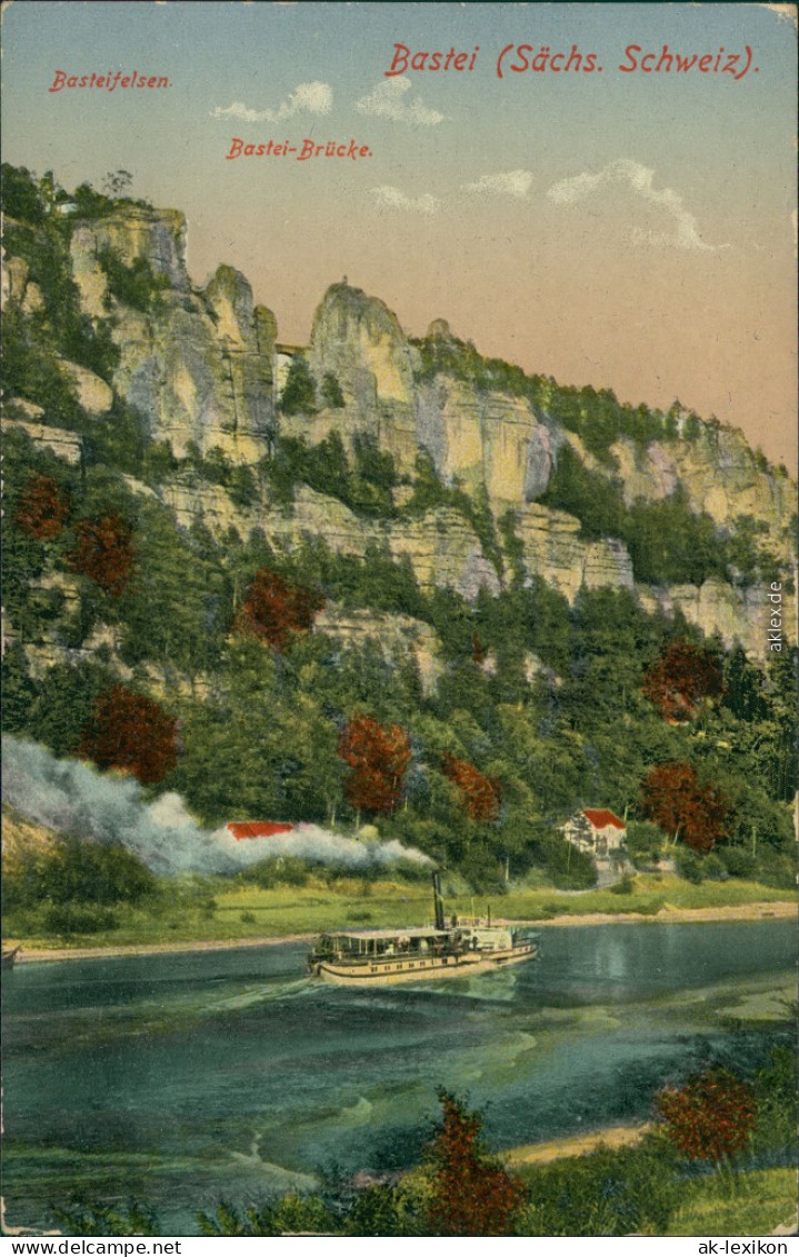 Ansichtskarte Rathen Basteifelsen Mit Basteibrücke Und Elbdampfer 1914 - Rathen
