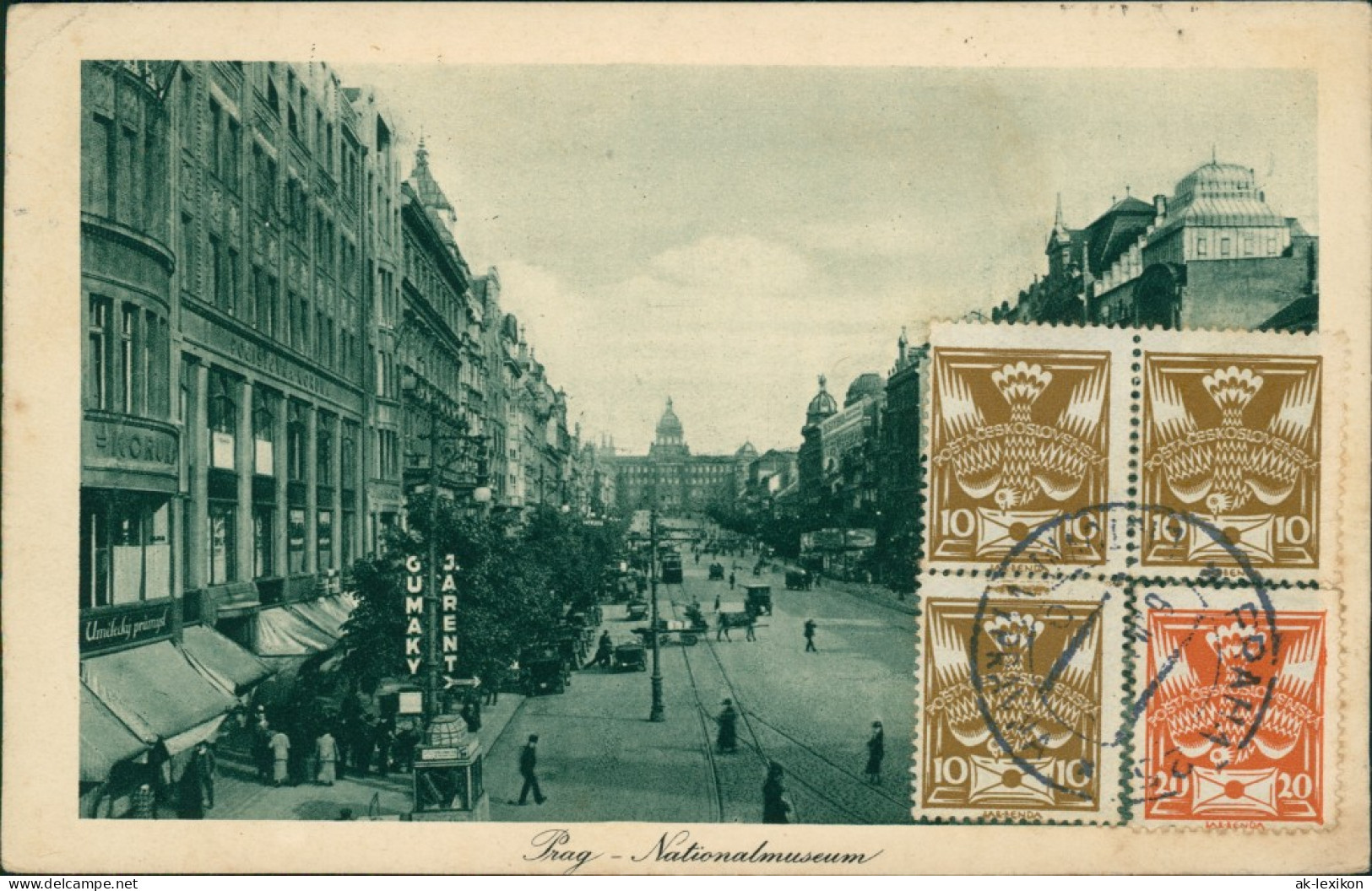 Postcard Prag Praha Geschäfte Wenzelplatz/Václavské Náměstí 1926  - Tschechische Republik