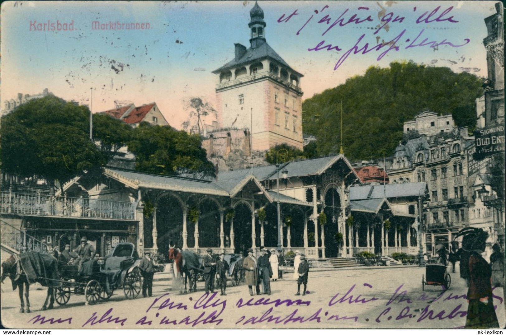 Postcard Karlsbad Karlovy Vary Marktbrunnen 1912 - Tschechische Republik