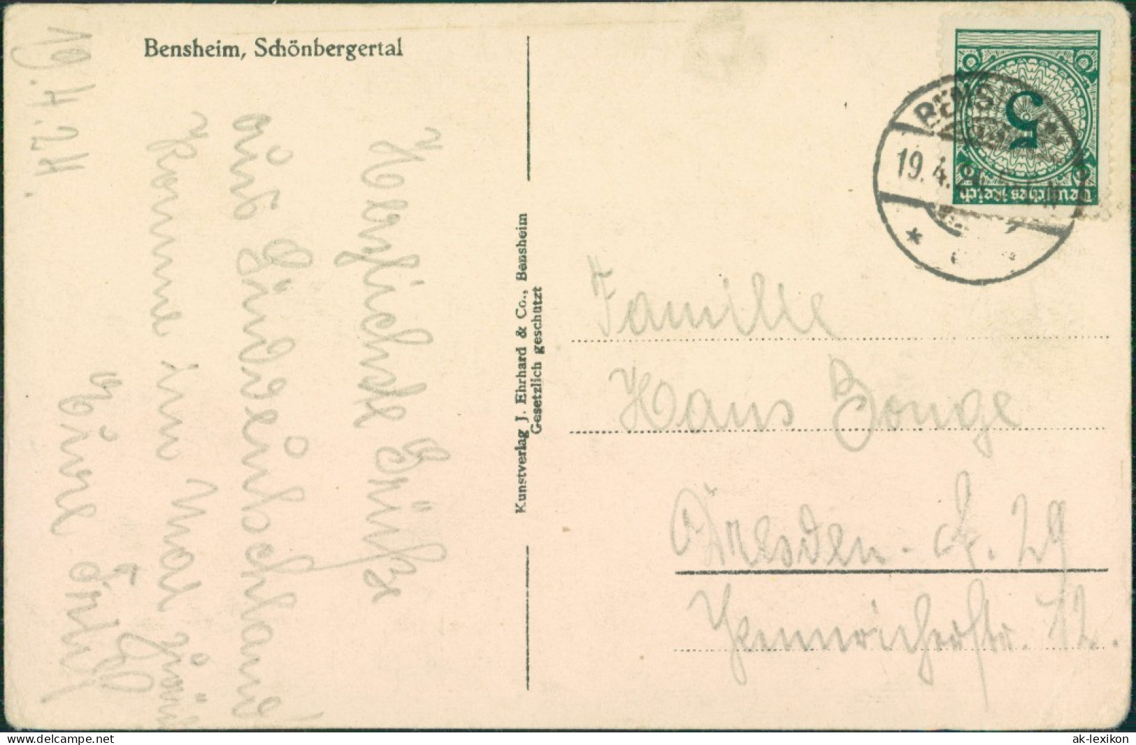 Ansichtskarte Bensheim Schönbergertal 1924 - Bensheim